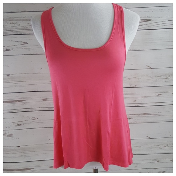 Coral Vibrant Flowy Fitted Racerback Tank Top Ruffle Back Detail - Picture 6 of 9